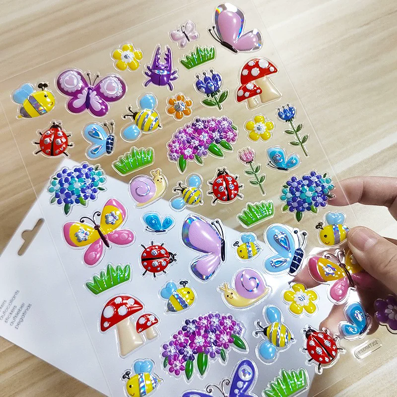 Cartela artesanal de adesivos blister personalizados com flores e insetos