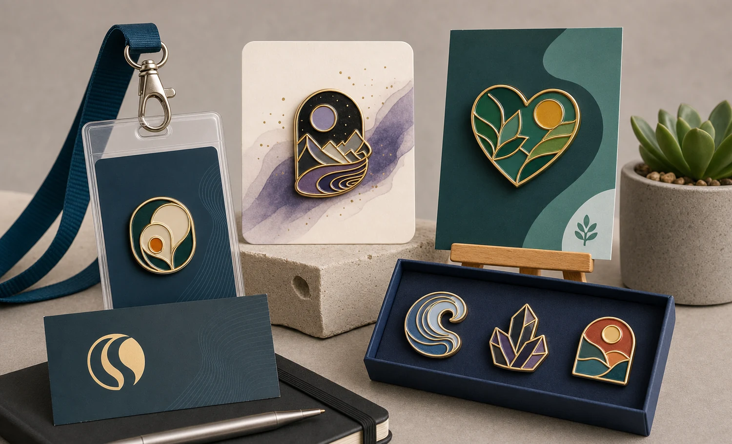 Cenários de compra e aplicação de pins personalizados de esmalte macio Pins personalizados de esmalte macio expostos para eventos corporativos, produtos de artistas, angariação de fundos e coleções de varejo